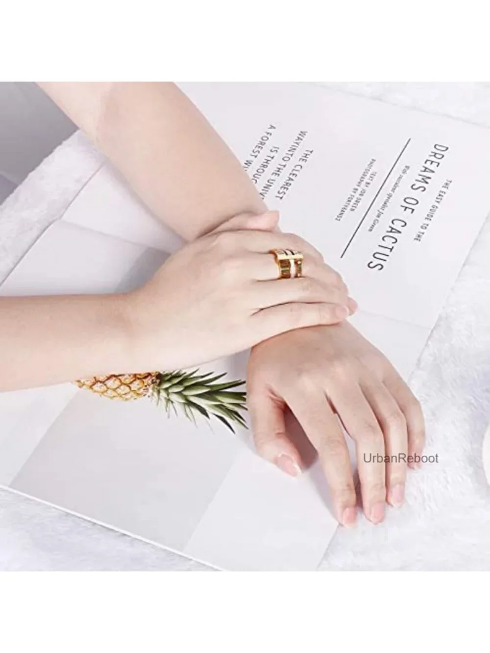 Stainless Steel CZ Spinner Stacking Ring Roman Numeral 3 in 1